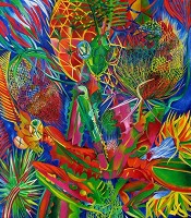 Gottesanbeterinnen<br />&Ouml;l auf Leinwand<br />135 x 120 cm<br />2012
