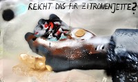 ZITRONENJETTE<br />Spray auf recyceltem Aluminiu, 45 x 75 cm, 2021<br />Henriette Johanne Marie M&uuml;ller geb. 1841 in Dessau-Ro&szlig;lau - gest. 1916 in Hamburg<br />Kleinw&uuml;chsiges Stadtoriginal, lebte vom Verkauf von Zitronen.<br />Ihr bronzenes Denkmal von Pieter Sohl steht seit 1986 in der Ludwig-Erhard-Stra&szlig;e 7 in Hamburg
