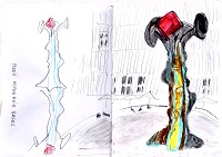 Meret Oppenheim<br />Aquarellzeichnung im Skizzenbuch, 30 x 40 cm, 2025<br />Meret Oppenheim geb. 1913 in Berlin - gest. 1985 in Basel<br />K&uuml;nstlerin und Lyrikerin des Surrealismus.1975 Kunstpreis der Stadt Basel<br />Ihre Brunnenfigur aus Messing steht seit 2019 auf dem Meret-Oppenheim-Platz in Basel