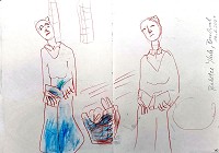 Babette Ihle<br />Spray auf Acryl gebogen, 48 x 66 cm, 2024<br />Babette Ihle geb. 1871 in Bruchsal - gest. 1943 ebenda<br />Badische Mundartdichterin und Marktfrau.<br />Ihr bronzenes Denkmal von Pieter Sohl steht seit 2013 auf dem Marktplatz in Bruchsal